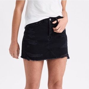 American Eagle Black Denim Destroyed Skirt Size 2